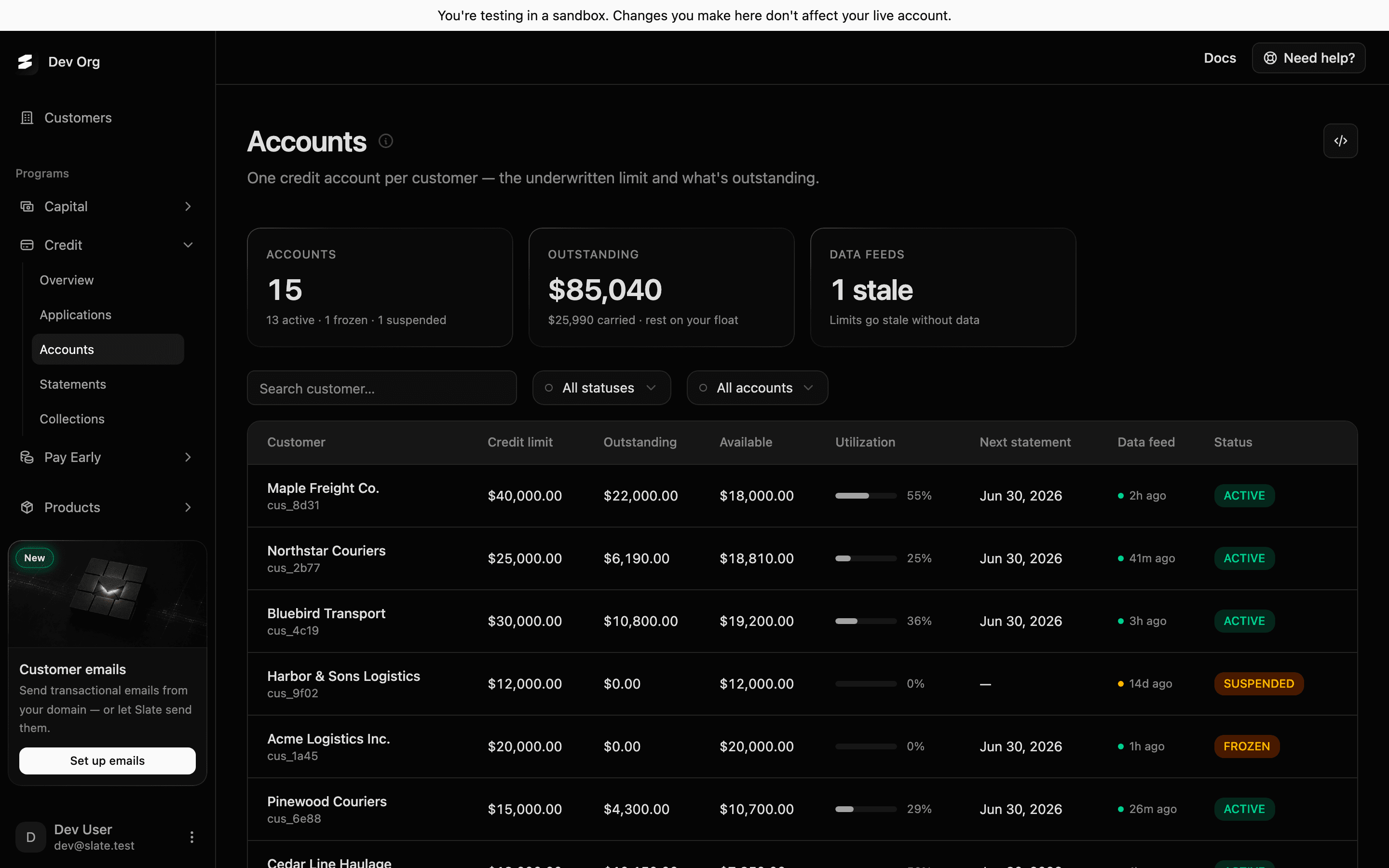 The accounts, and what is drawn against each one